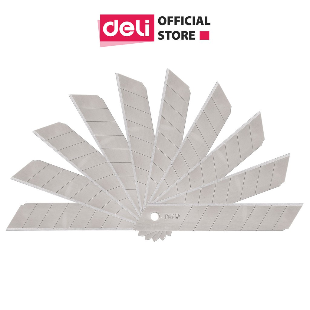 Lưỡi dao rọc giấy Deli, cỡ lớn, loại 8 lưỡi Bạc - 10 chiếc lưỡi/hộp