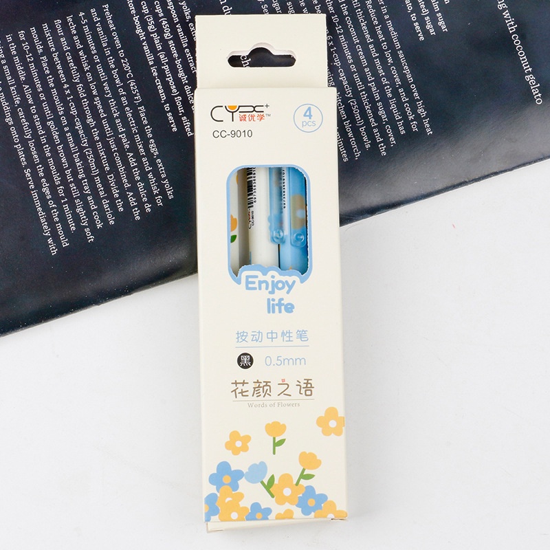 4 Bút Mực Gel Ngòi 0.5mm In Hình Hoa Hồng Xinh Xắn OUYOUVN