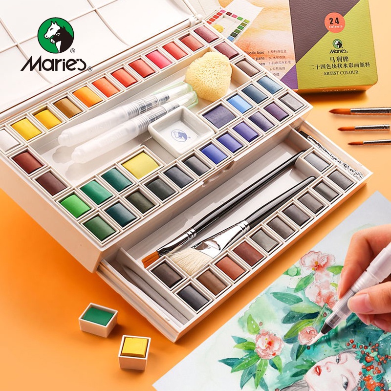 Bộ Bảng Màu Nước Chuyên Nghiệp 18 / 24 / 36 / 48 Kích Thước Nhỏ Gọn Kèm Cọ Dùng Để Vẽ Tranh Pocket bộ màu nước JO332