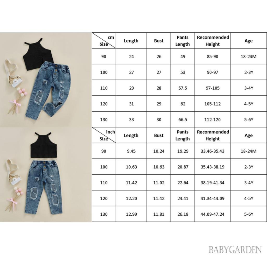 Set Áo Trễ Vai + Quần Jeans Rách Có Túi Cho Bé Gái 1-6 Tuổi
