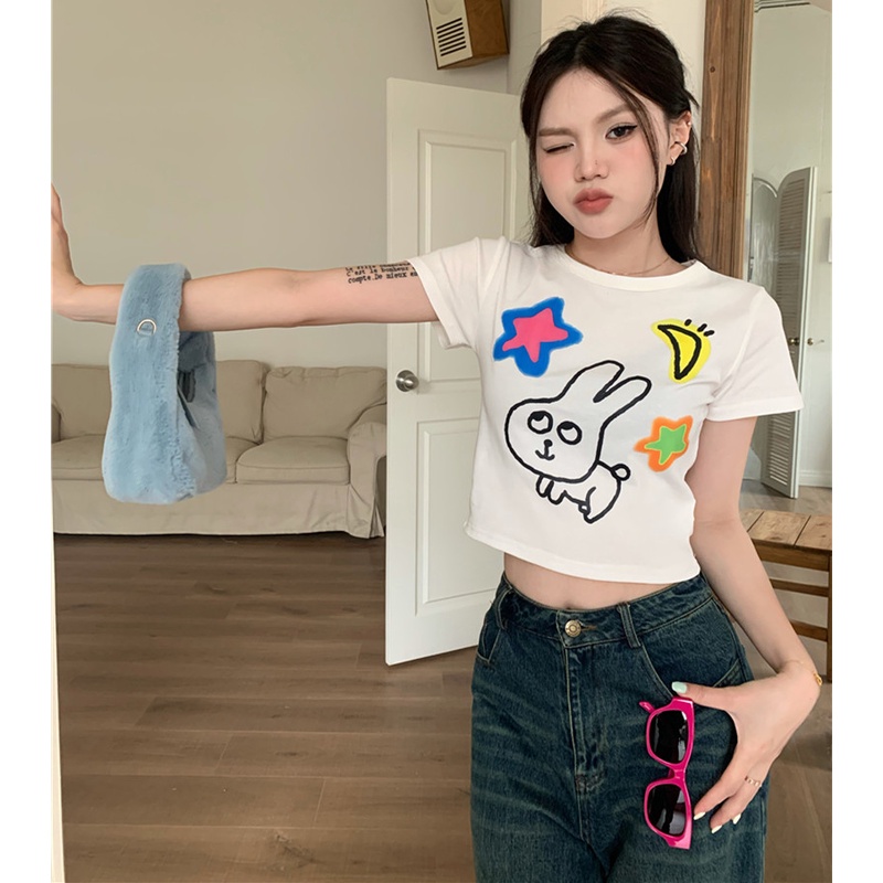 Áo Thun Lửng Dáng Ôm In Họa Tiết Vui Nhộn Thời Trang Mùa Hè Cho Nữ