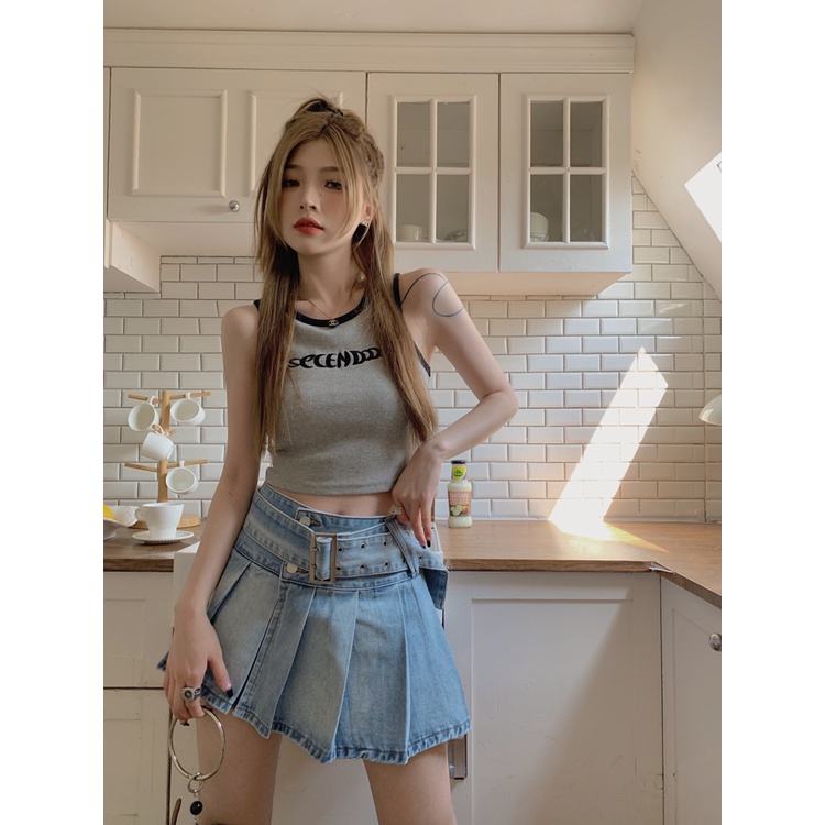 Áo Tank Top Hoạ Tiết Chữ Thêu Màu Sắc Tương Phản Thời Trang Mùa