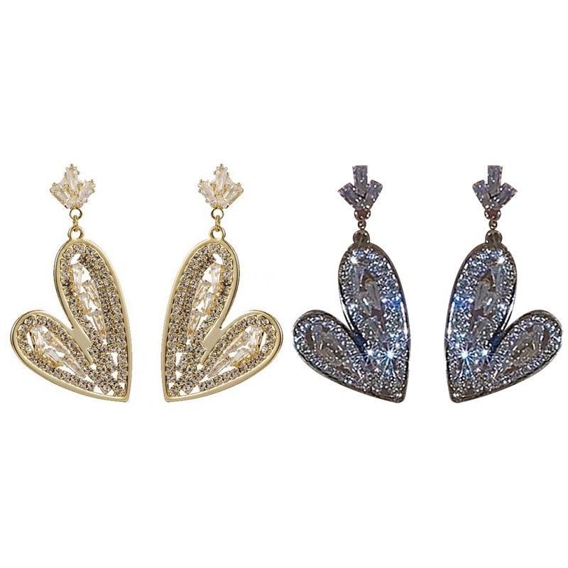 Bông Tai Hình Trái Tim Đính Đá Thời Trang Dành Cho Nữ