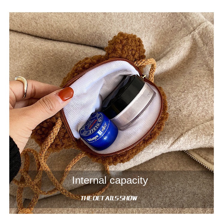 Túi Đeo Chéo Hình Đầu Gấu Hoạt Hình Nhồi Bông Xinh Xắn Cho Nữ