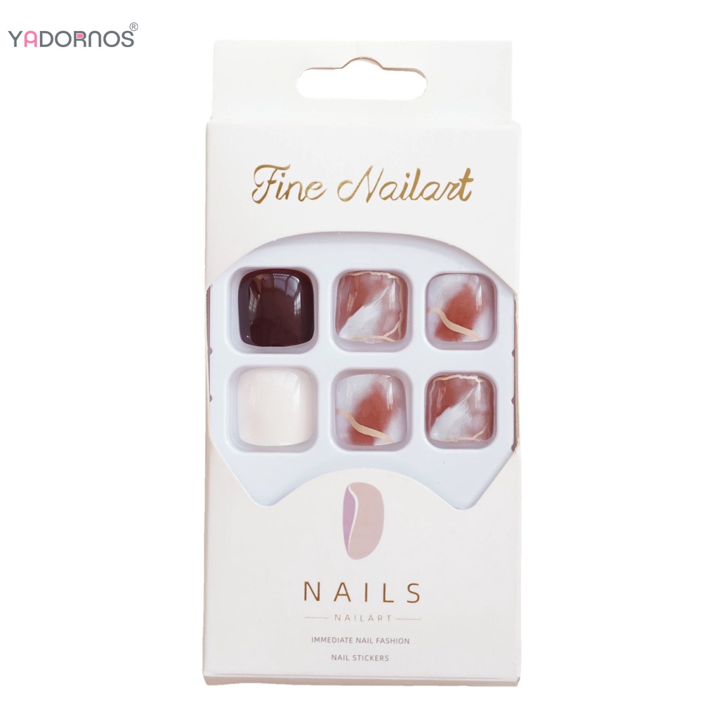Set móng chân giả YADORNOS dáng ngắn tròn dày dạng nhấn vào vừa vặn xinh xắn thời trang dành cho bạn nữ
