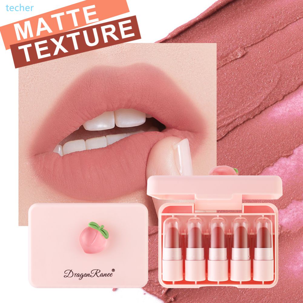 Son Tint Son Môi Son Tint 5 Thỏi Son Dragon Ranee Honey Peach Strawberry Bộ Mẫu Techer