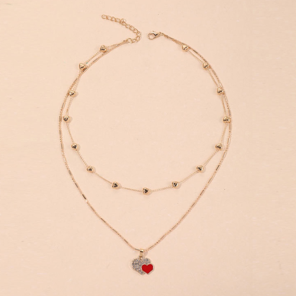 Vòng cổ Hai Lớp Hình Trái Tim Đính Đá Màu Sắc Nhẹ Nhàng Có Thể Điều Chỉnh