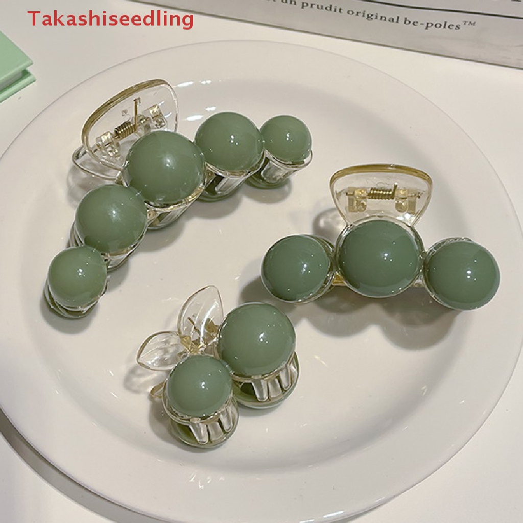 (Takashiseling) Kẹp Tóc Càng Cua Đính Ngọc Trai Màu Xanh Lá Cây Tạo Kiểu Tóc Cho Nữ