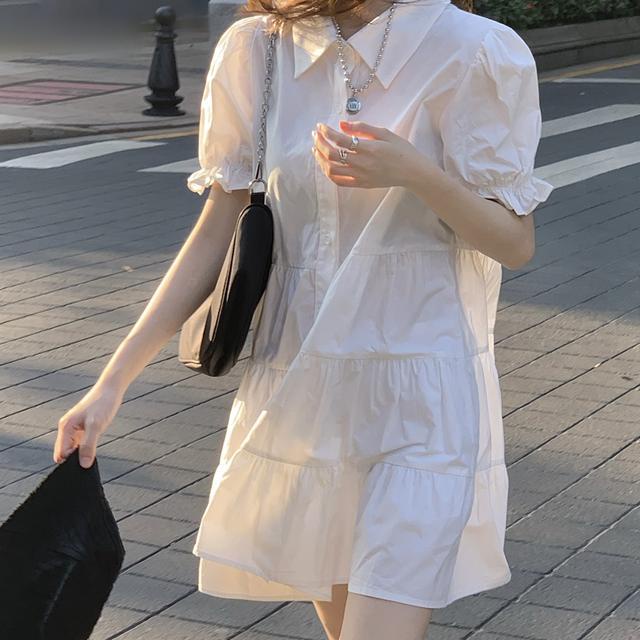 Set Áo Tay Phồng Và Đầm Yếm Denim Phong Cách Hàn Quốc Cho Nữ