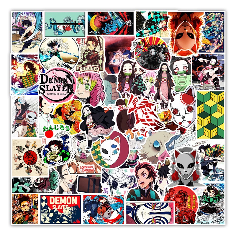 Bộ 50 Miếng Dán Chống Thấm Nước Hình Anime Demon Slayer Trang Trí Laptop / Điện Thoại / Ván Trượt / Guitar Margot3