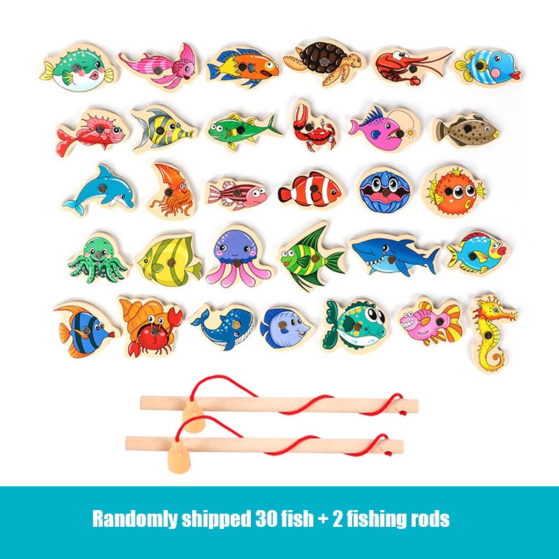 Set 15 / 30 Đồ Chơi Câu Cá Bằng Gỗ Hoạt Hình Cho Trẻ Em