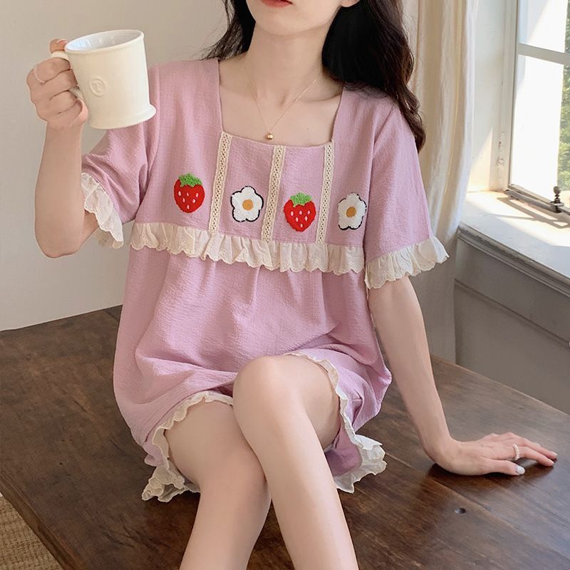 Bộ Đồ Ngủ Ngắn Tay Chất Liệu Cotton In Hình Hoạt Hình Thời Trang Mùa Hè Dành Cho Nữ