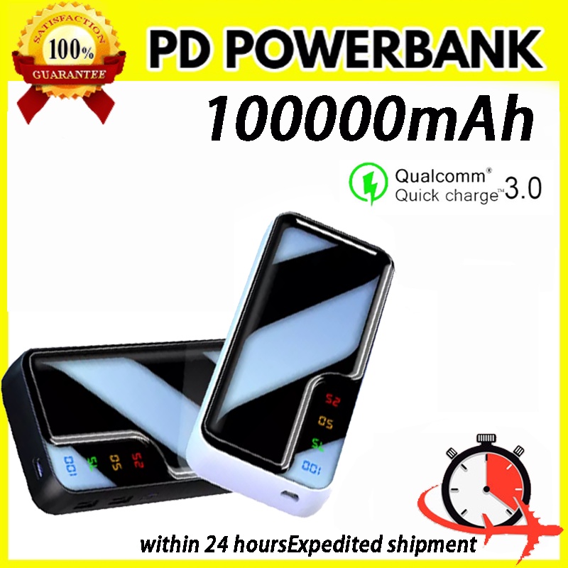 100000Pin Sạc Dự Phòng Di Động mAh Màn Hình Kỹ Thuật Số Với Gương Cho iOS Android Và Sạc Nhanh Dung Lượng Cao