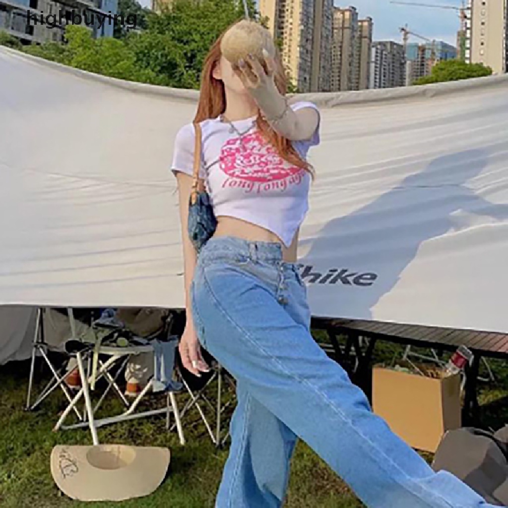 Áo Thun Lửng Ngắn Tay Cổ Tròn In Họa Tiết Phong Cách Retro Cho Nữ