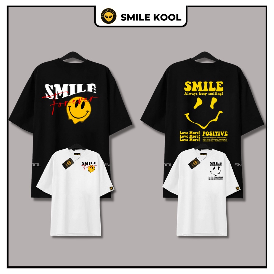 Áo Thun Tay Lỡ Smile Kool , mẫu in 2 mặt Form rộng oversize, unisex ,chất liệu cotton