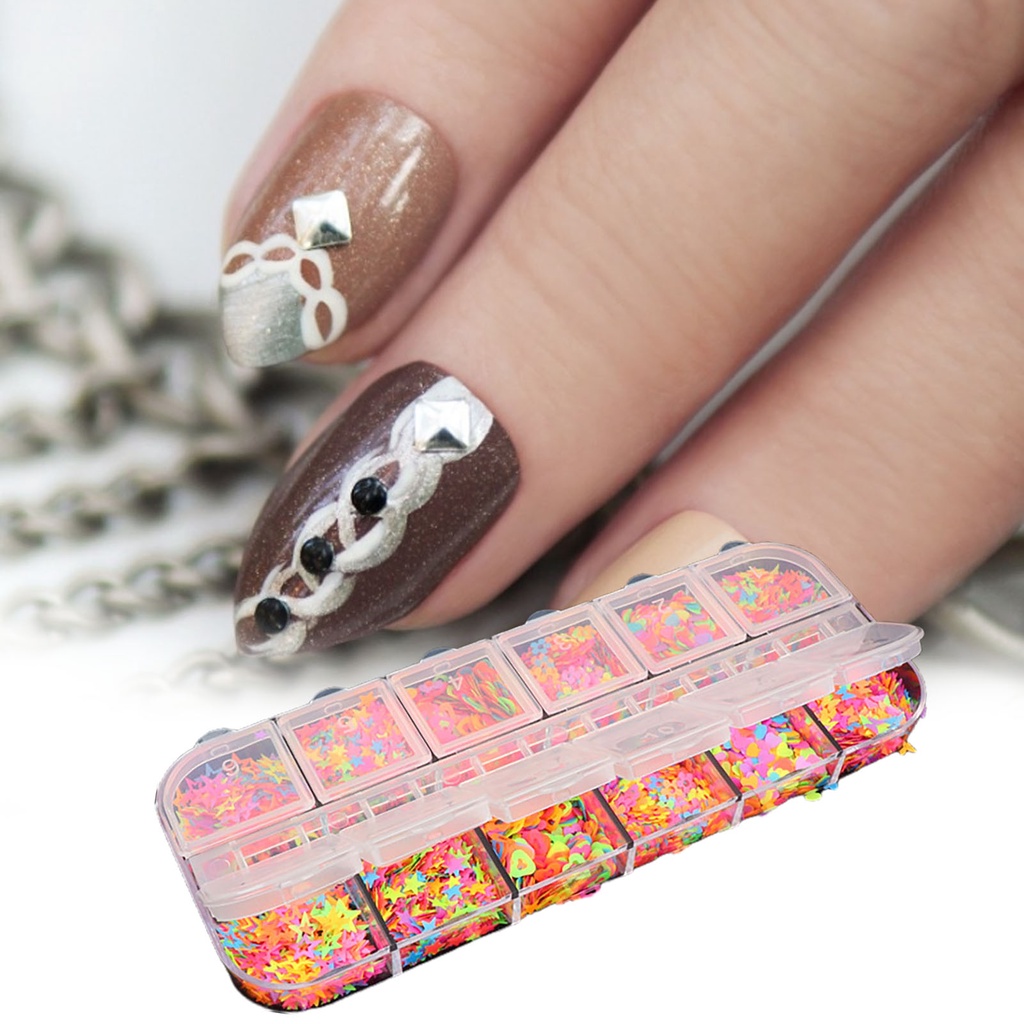 Hộp 12 Ngăn Đựng Hạt Sequin Lấp Lánh Dùng Trang Trí Móng Nghệ Thuật DIY