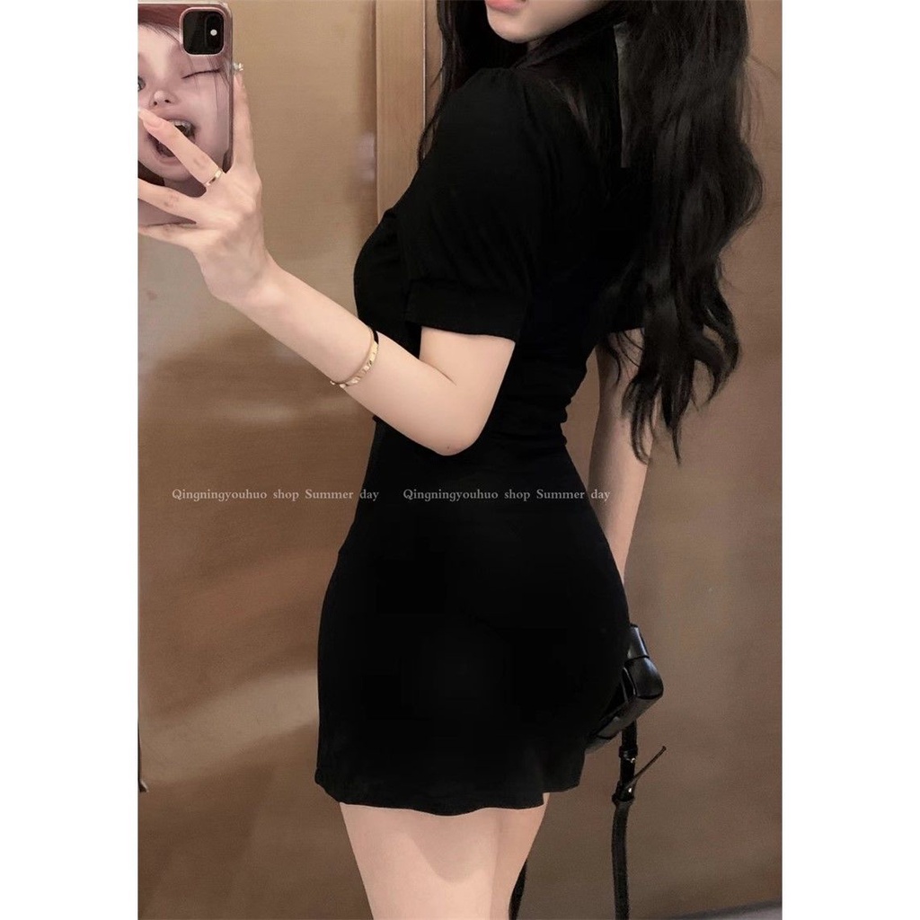 Đầm Ngắn Ôm Dáng Tay Phồng Cổ Polo Duyên Dáng Thời Trang Mùa Hè Hàn Quốc 2022 Dành Cho Nữ