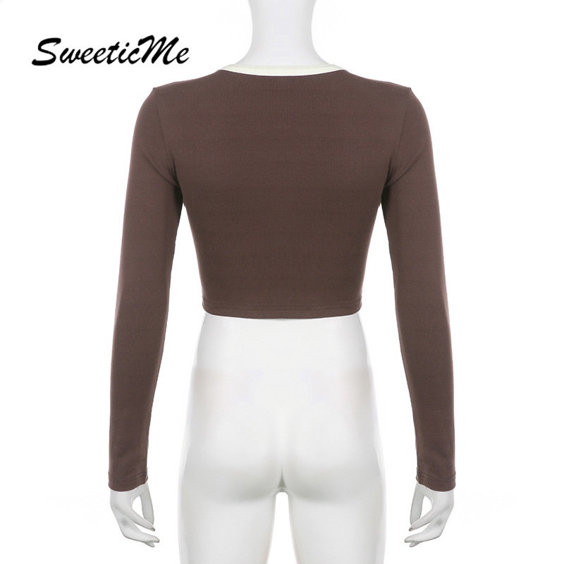 Áo Thun Crop Top Tay Dài Cổ Tròn In Chữ Thời Trang 2023 Dành Cho Bạn Nữ