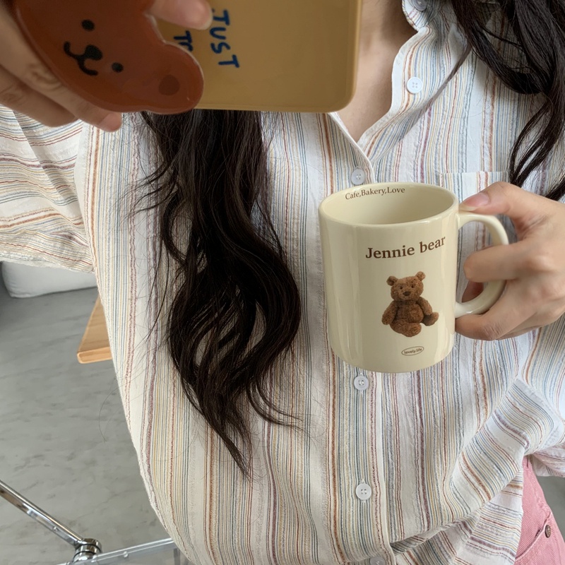 Áo Sơ Mi Nữ Tay Dài Dáng Rộng Kẻ Sọc Kiểu Hàn Quốc