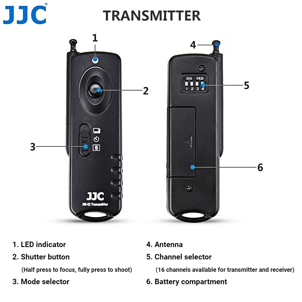 JJC Điều Khiển Từ Xa Không Dây Trên Máy Ảnh DSLR 30 Mét Phát Hành Màn Trập Tầm Xa Thay Thế RS-60E3 MC-DC2 RM-SPR1 RR-100 RR-90 RS-80N3 TC-80N3 MC-30 MC-36 MC-30A DMW-RS1 DMW-RSL1 CR-D1 RM-CB2 RM-UC1 CS-310 CS-205 SR9NX01 LA-50