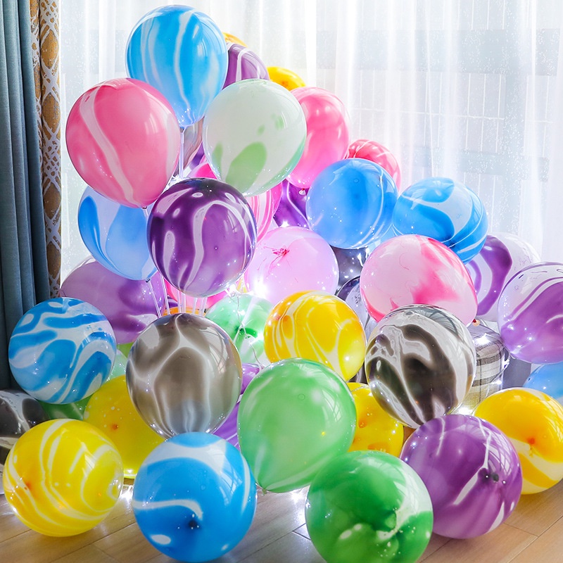 Set 10 Bong Bóng Cao Su Latex In Họa Tiết Vân Đá Cẩm Thạch Nhiều Màu Trang Trí Tiệc