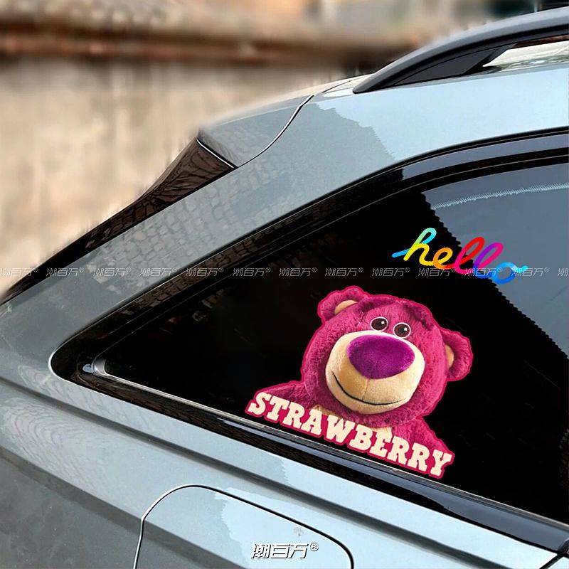 Strawberry Bear Cartoon Car Stickers Trunk Electric Car Decal Car Window Cute Decorative Stickers Car Waterproof Sticker fLIr