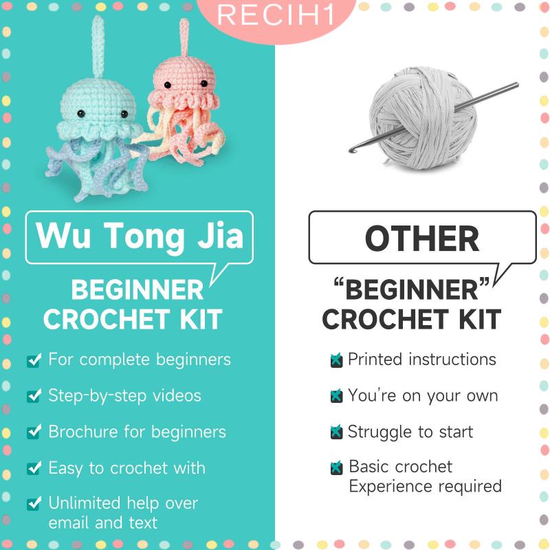 [Recih] Bộ Đồ Chơi Đan Móc Bằng Tay Hình Sứa Biển / Động Vật Thủ Công Để Bàn Trang Trí Cho Người Mới Bắt Đầu