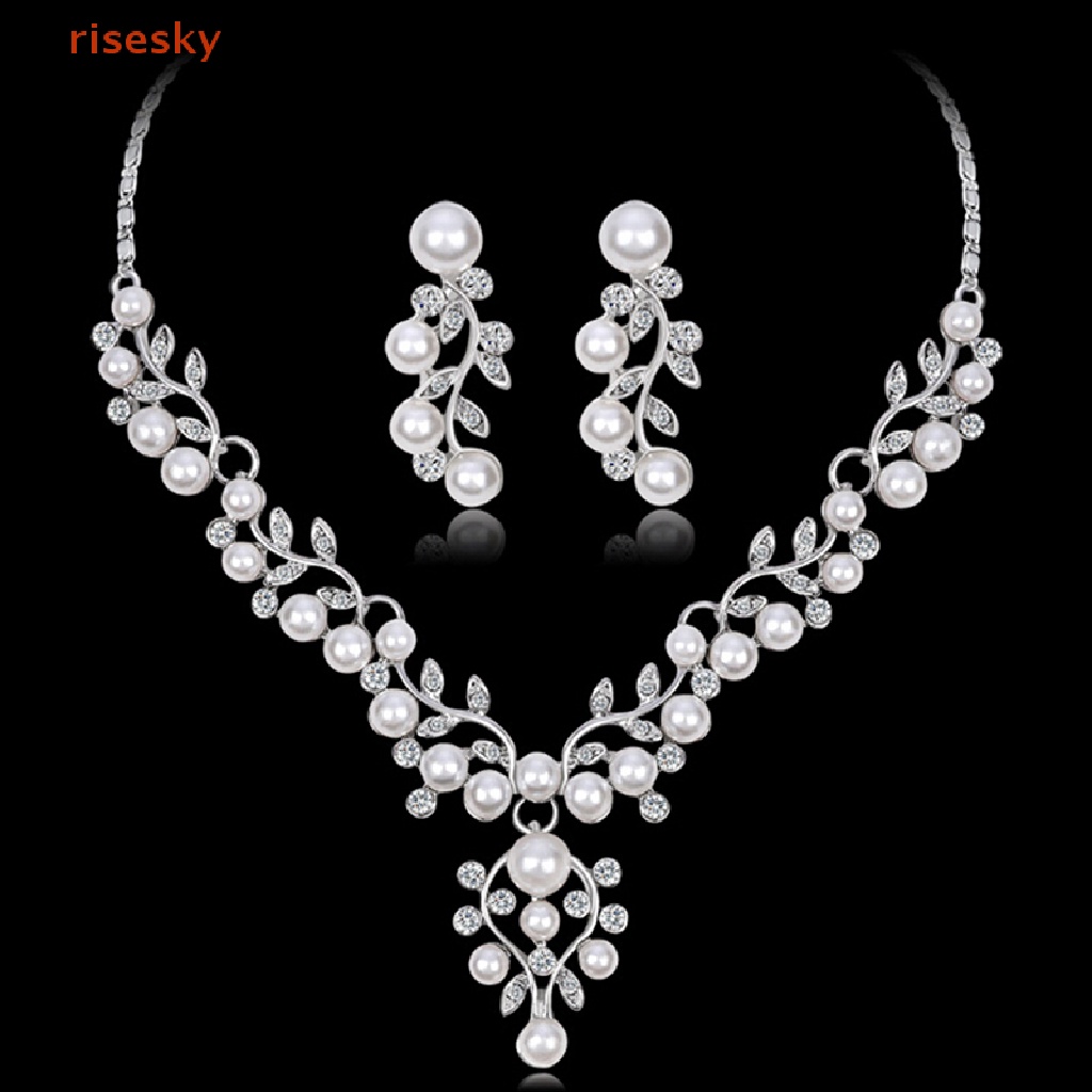 Bộ Vòng cổ + Bông Tai Ngắn Đính Ngọc Trai Nhân Tạo Thời Trang