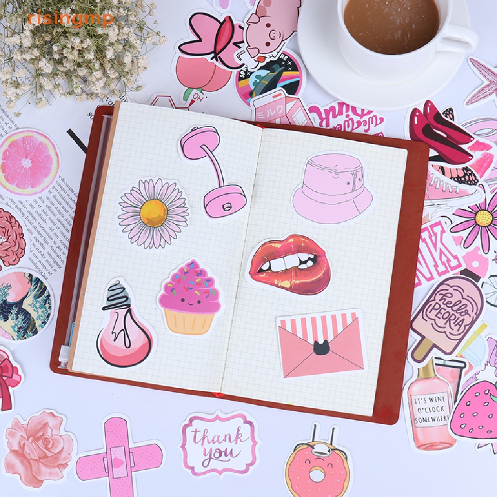 Bộ 50 Miếng Dán Màu Hồng Họa Tiết Hoạt Hình Dùng Trang Trí Vali / Laptop / Xe Đạp / Xe Hơi DIY