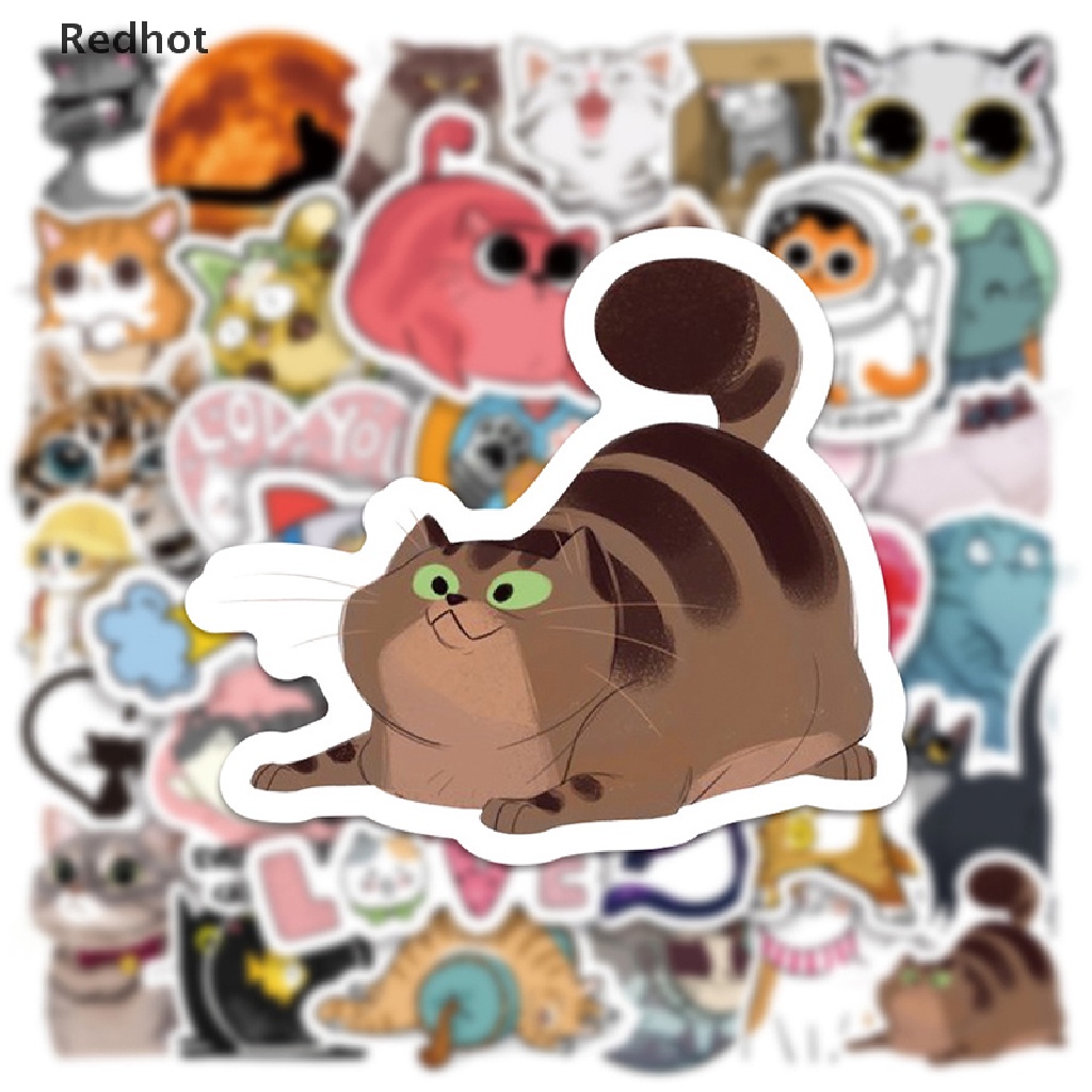 Bộ 50 Miếng Dán Trang Trí Tủ Lạnh / Giày Trượt Patin Hình Mèo Hoạt Hình Dễ Thương Chống Thấm Nước