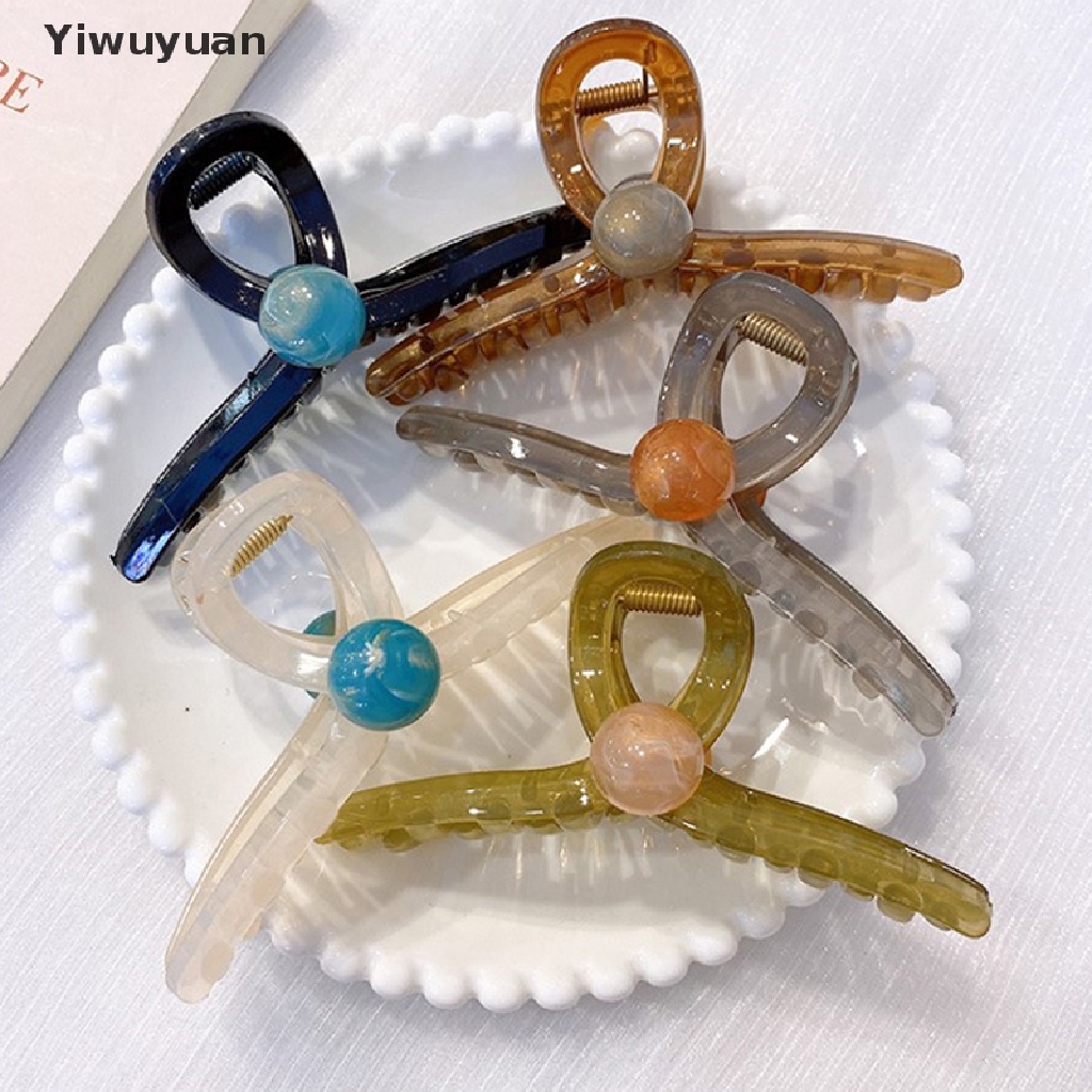 < Yiwuyuan > Kẹp Tóc Dạng Thạch Đính Hạt Nhựa Acrylic Màu Trơn Dễ Thương Phong Cách Hàn Quốc Cho Bé Gái
