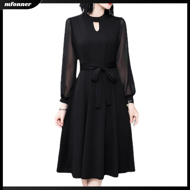 Đầm Chữ A Dài Tay Cổ Tròn Màu Trơn Thiết Kế Mỏng Xinh Xắn Thời Trang Dành Cho Nữ