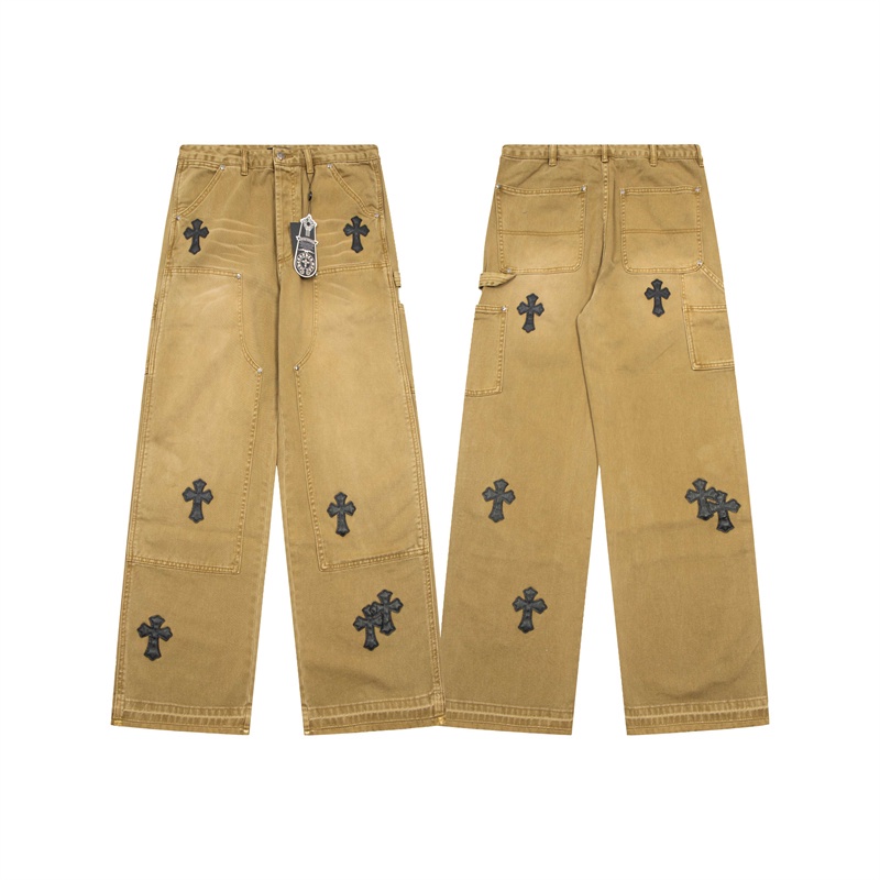 Chr-come Quần Yếm Da Thêu Họa Tiết Đường Phố Cao Cấp Thời Trang Mới Nhất Dành Cho Nam Và Nữ