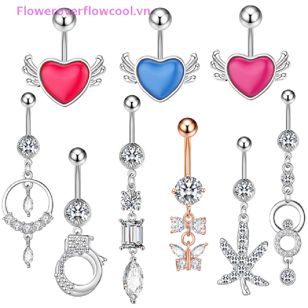 1 Khuyên Rốn Hình Trái Tim / Bướm Đính Đá Pha Lê