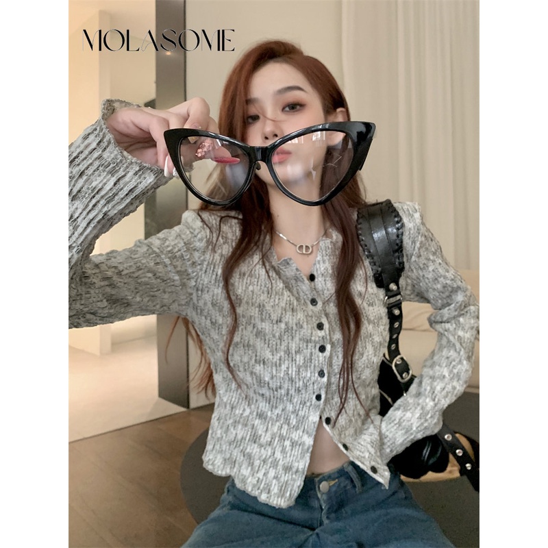 Áo Khoác Cardigan Cổ V Tay Dài Dáng Ôm Màu Tương Phản Thời Trang 2023 Cho Bạn Gái