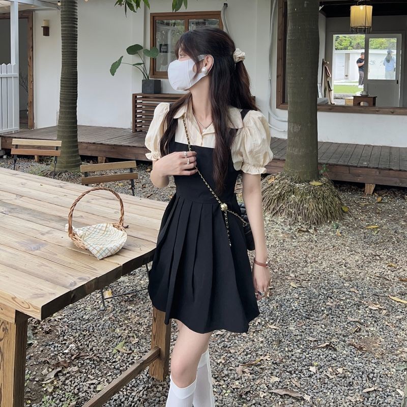 Bộ Áo Tay Phồng Ôm Eo Phối Chân Váy Chữ A Xếp Ly Thời Trang Mùa Hè Cho Nữ