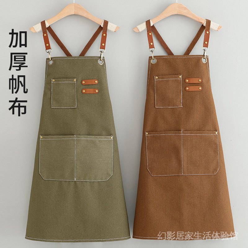 Thick canvas wear-resistant waisted apron oil-proof household kitchen men's printed catering milk tea coffee shop work clothes women YEM3