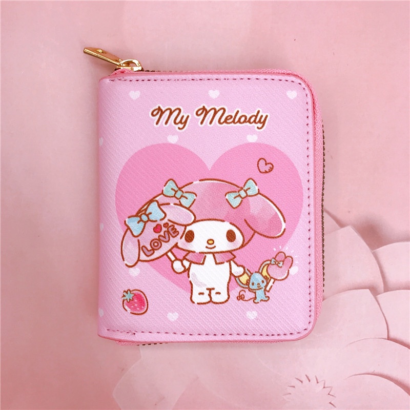 Ví Da PU Mini Có Khóa Kéo Họa Tiết Hoạt Hình Melody Kuromi Cinnamoroll Đáng Yêu Cho Học Sinh