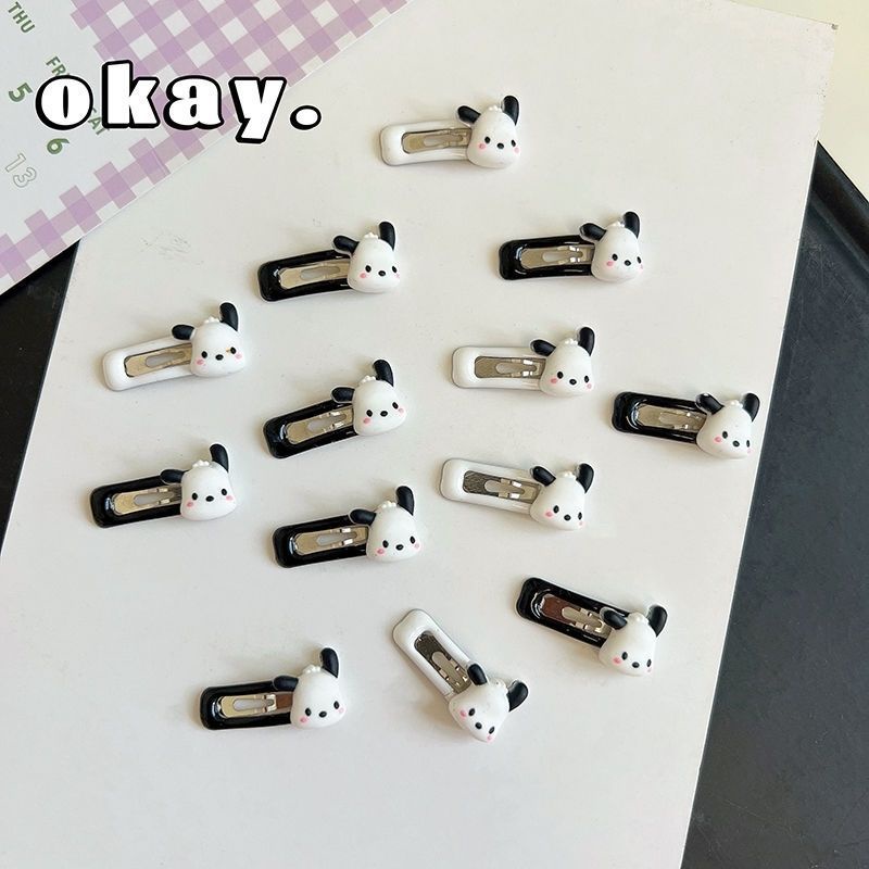 Kẹp Tóc Mini Hình Vuông Họa Tiết Hoạt Hình Màu Trắng Đen Xinh Xắn