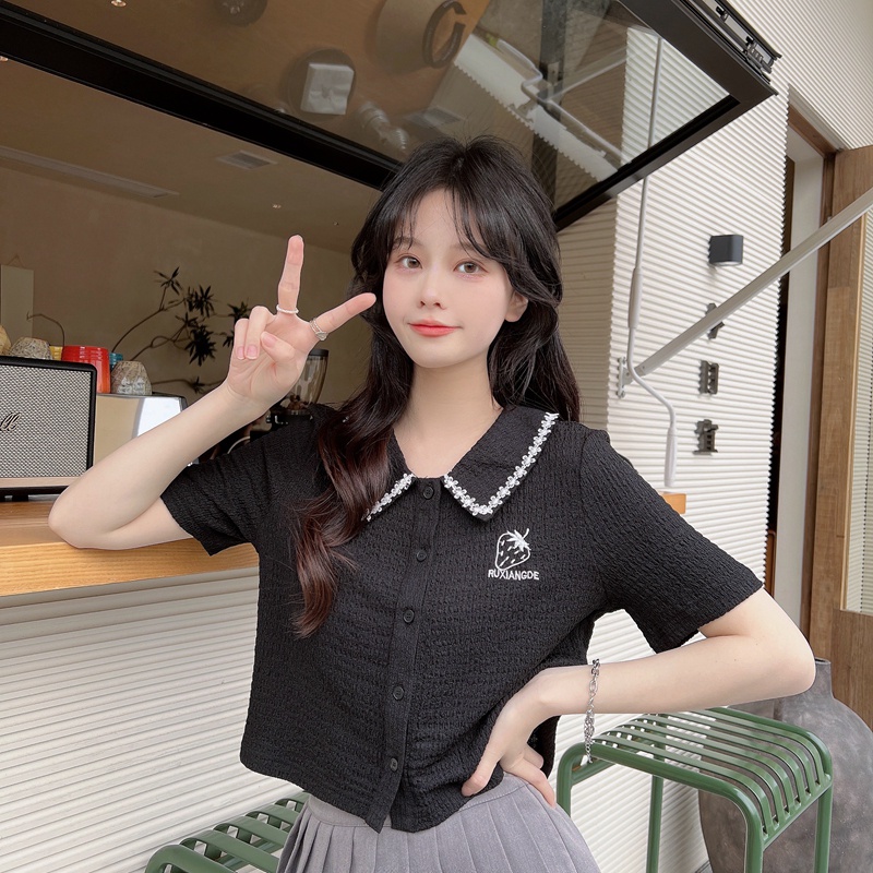 Áo Thun Crop top Cổ polo Thời Trang Mùa Hè Mới Dành Cho Bạn Nữ