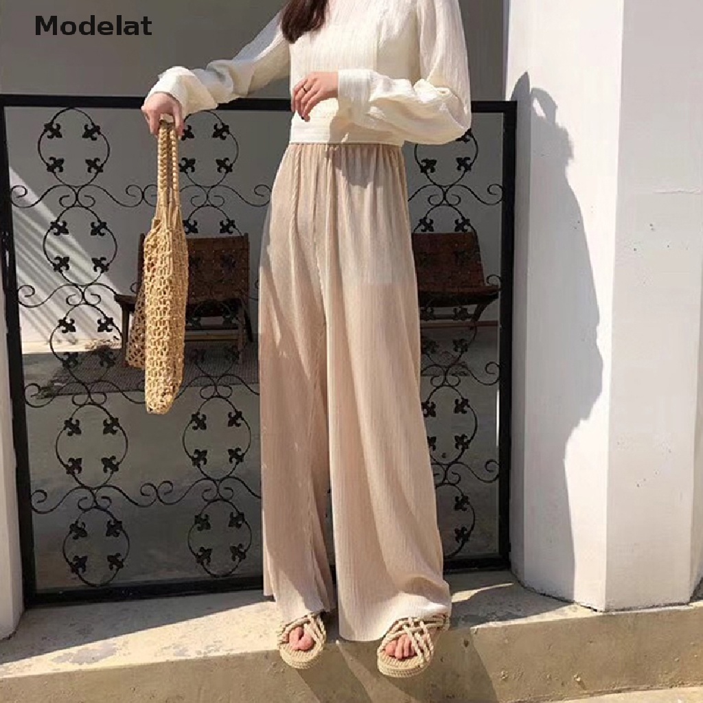 Mfc Quần Dài Ống Rộng Lưng Cao Co Giãn Màu Trơn Thời Trang