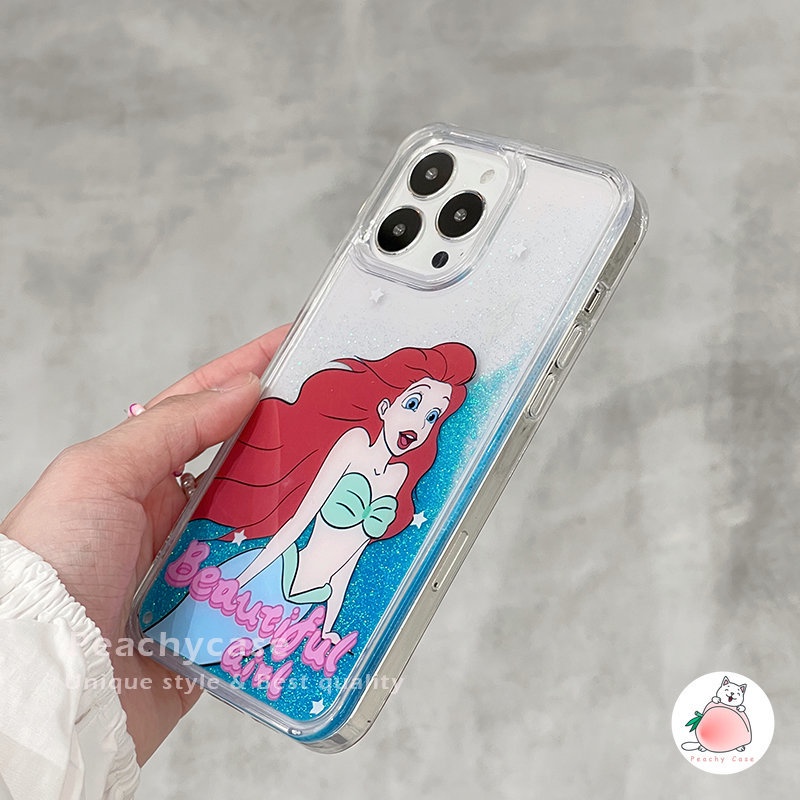 Ốp Điện Thoại Acrylic Cứng Dày Dặn Họa Tiết Hoạt Hình Phối Cát Lún Màu Xanh Dương Cho iPhone 14 13 12 Pro Max 11