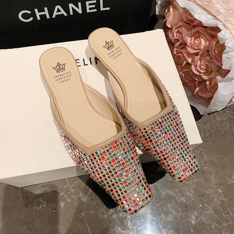 Dép Cao Gót Mũi Nhọn Đính Đá Nhiều Màu Sắc Thời Trang Cho Nữ 02543