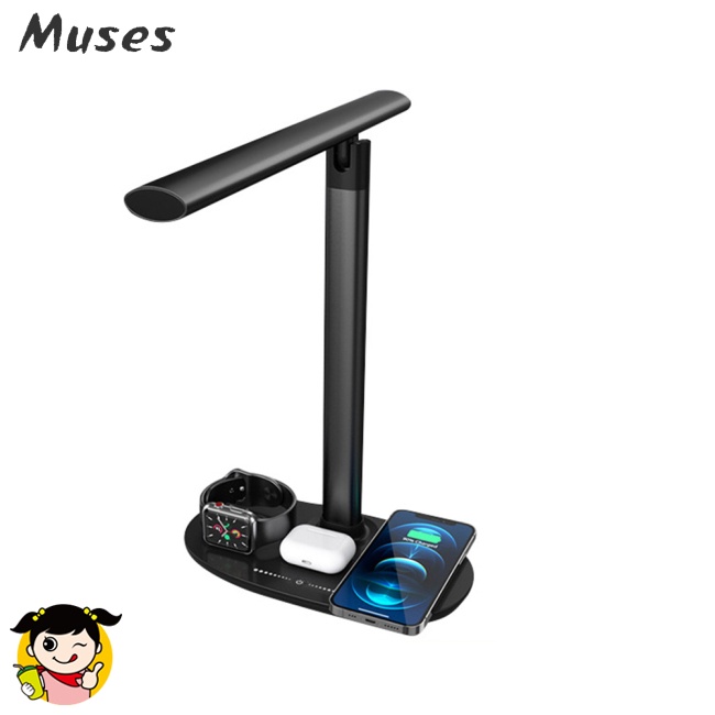 Đế Sạc Nhanh Không Dây Qi 4 Trong 1 15w Có Đèn Led Cho Điện Thoại Đồng Hồ