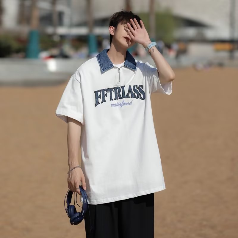 Áo polo Tay Ngắn Dáng Rộng Phong Cách Hàn Quốc Thời Trang Mùa Hè Hàng Mới Dành Cho Bạn Nam