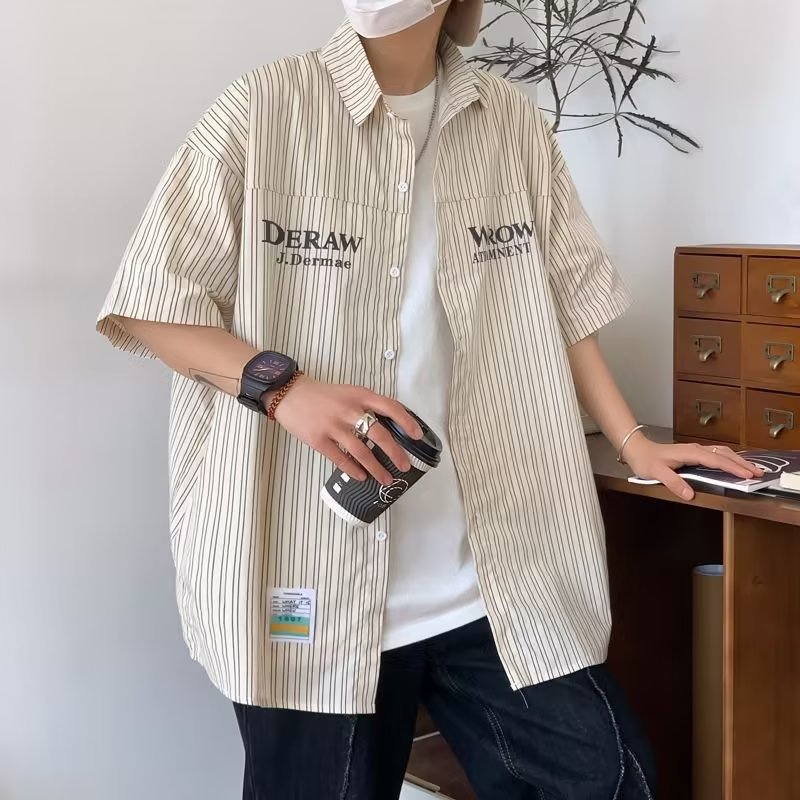 Áo Sơ Mi Nam Tay Ngắn Kẻ Sọc Thời Trang Đường Phố