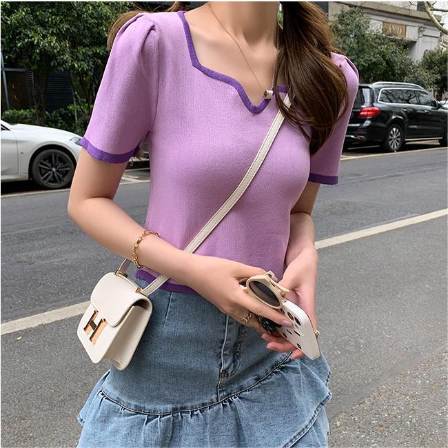 Áo Thun Tay Ngắn Cổ Vuông Thời Trang Cho Nữ