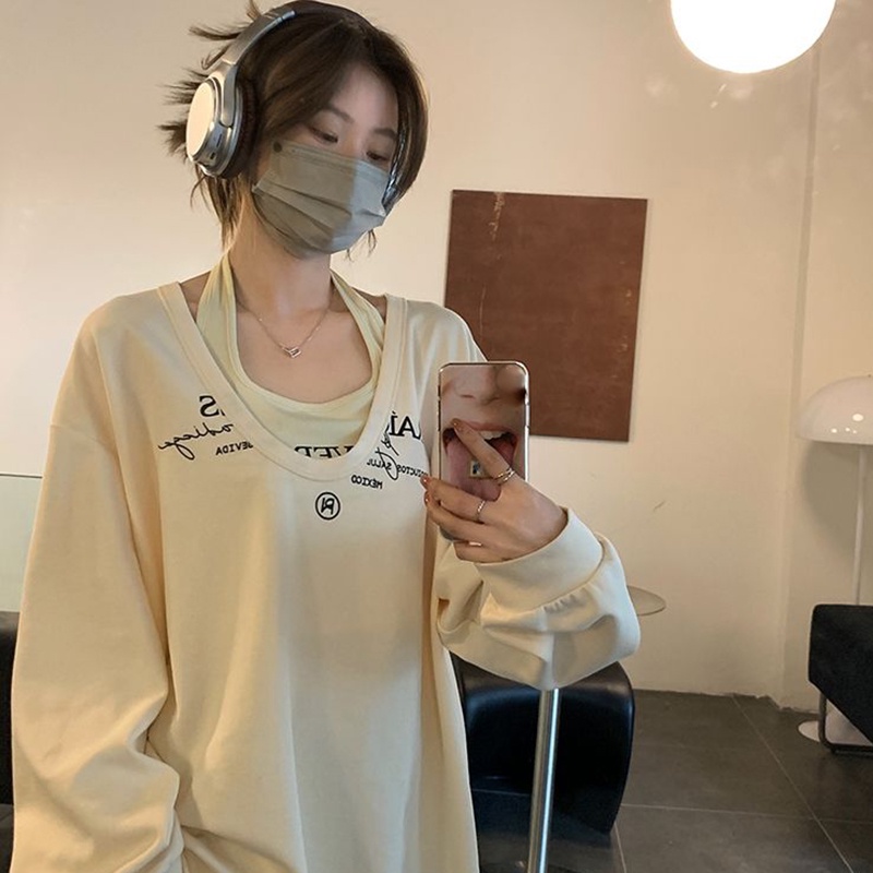 IELGY Bộ Áo Hai Dây In Chữ Phong Cách Hàn Quốc Cho Nữ