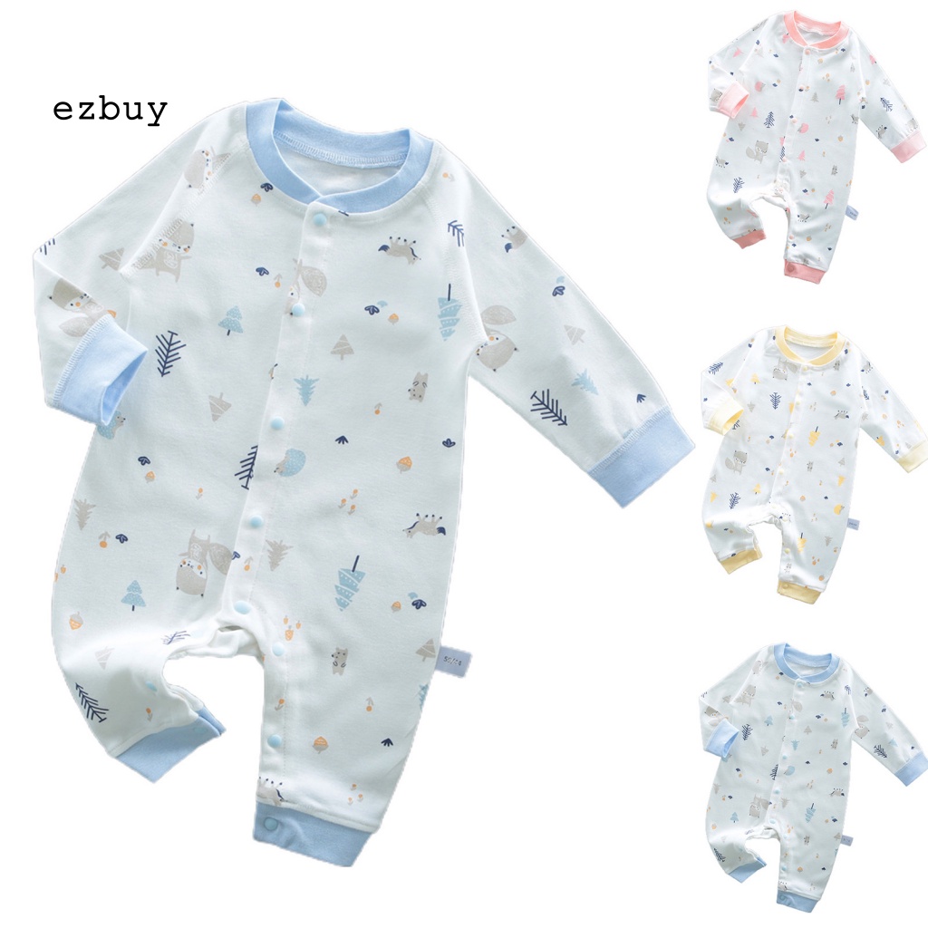 Áo Liền Quần Dài Tay Thoáng Khí Giữ Ấm In Họa Tiết Dễ Thương Cho Bé