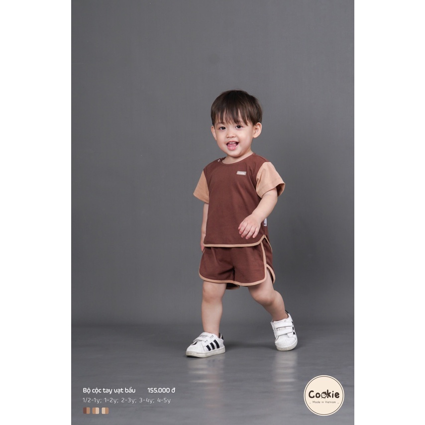 Bộ cộc tay vạt bầu bbes trai bé gái Cookie size 1y-6y chất cotton co giãn thấm hút mồ hôi